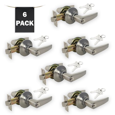 PREMIER LOCK Entry Door Lever Lock Set Set of 6, Keyed Alike, Satin Nickel, 6PK LEV02X-6